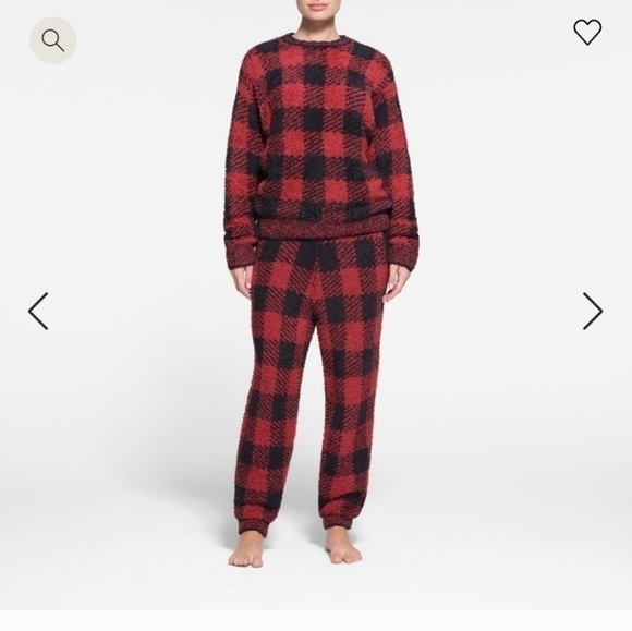 SKIMS Other - New SKIMS Cozy Knit Unisex Lounge Set - Brick Buffalo Check Oversized SET S/M